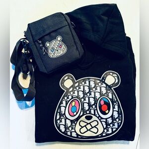 OWNYC Custom Unisex Black DIOR Bear Hoodie & Belt Bag Set Size XL NWOT